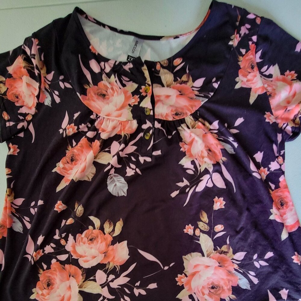 Amclos Women's Soft Tunic Top V-Neck Short Sleeve Blouse Size 2XL 28" long